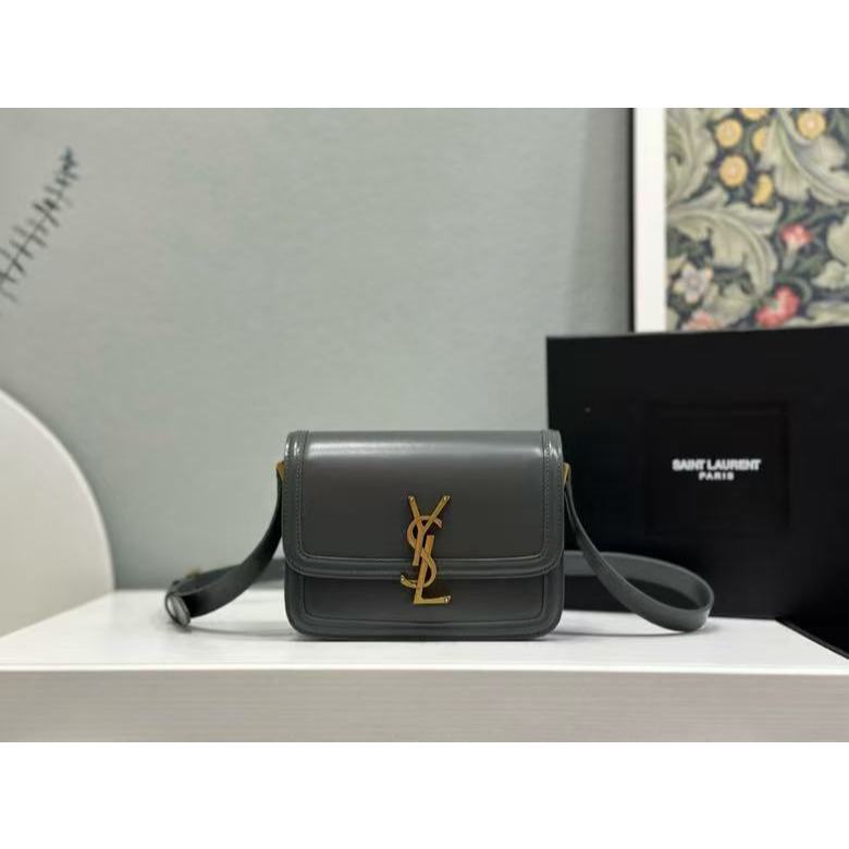 YSL new messenger shoulder bag for women, dark gray gold buckle 634306