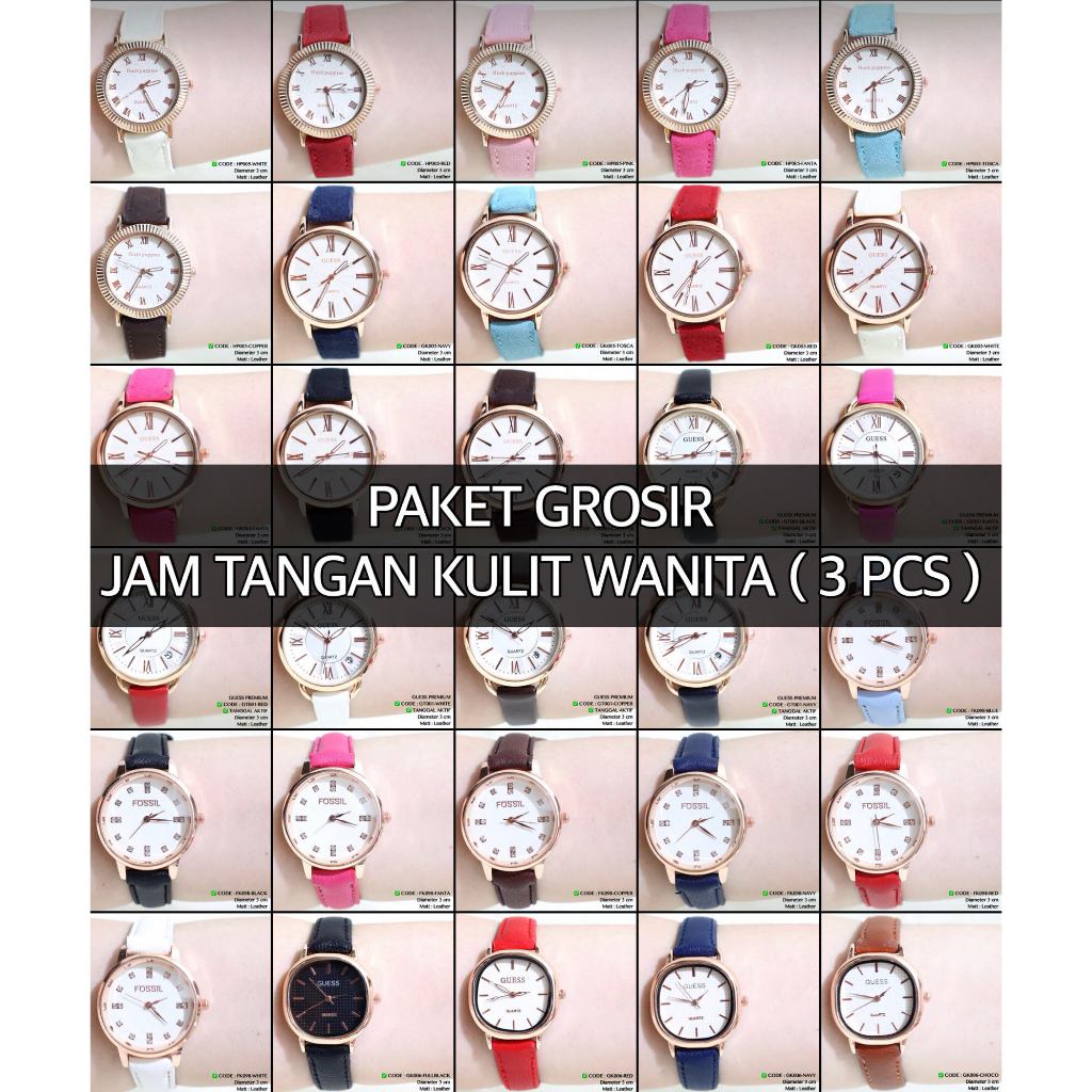 Jam Tangan Kulit Wanita Fashion Trendy Rosegold Leather Casual Candy Korean Paket Grosir Usaha