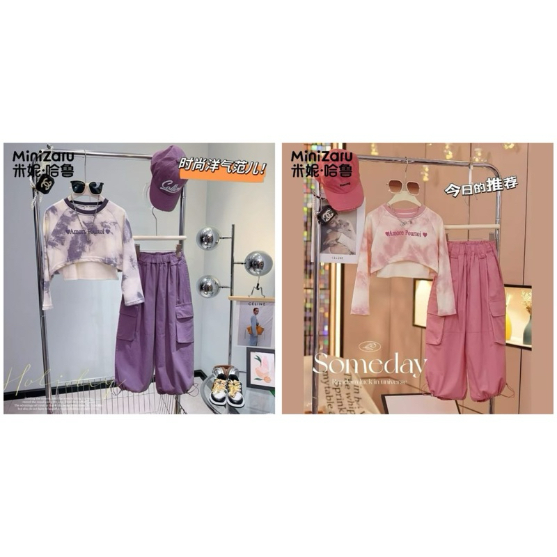 Baju Setelan Cargo Anak/Baju Anak Setelan Import/Setelan 3 in 1/Setelan Crop Sweater dan Celana Carg