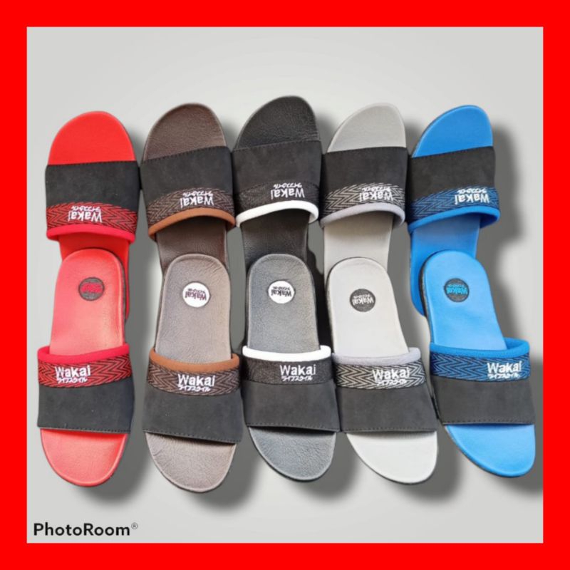 sandal selop pria wanita wakai warna merah coklat hitam abu biru