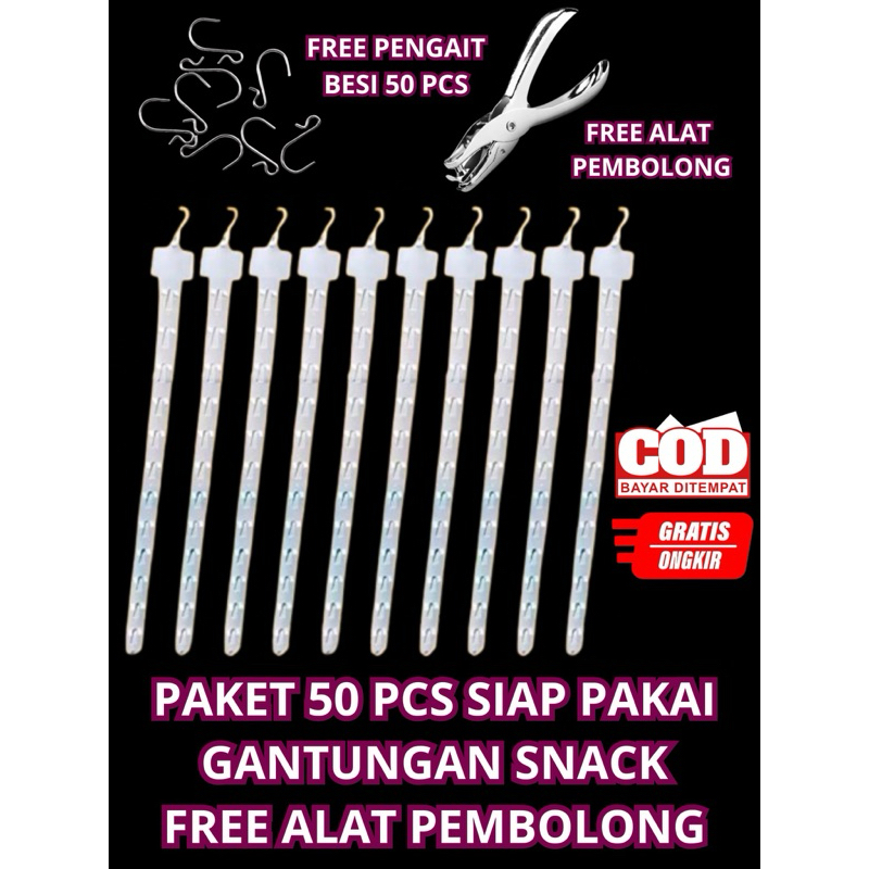 PROMO 50 PCS GANTUNGAN SNACK FREE PEMBOLONG SNACK GANTUNGAN SNACK WARUNG CANTOLAN SNACK GANTUNG STRI