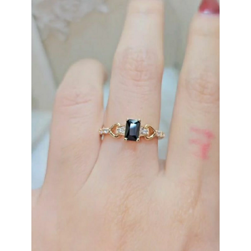 Cincin Berlian Hitam Wanita Cincin Mewah Wanita Cincin Swarovski Hitam Wanita Cincin Rosegold Hitam