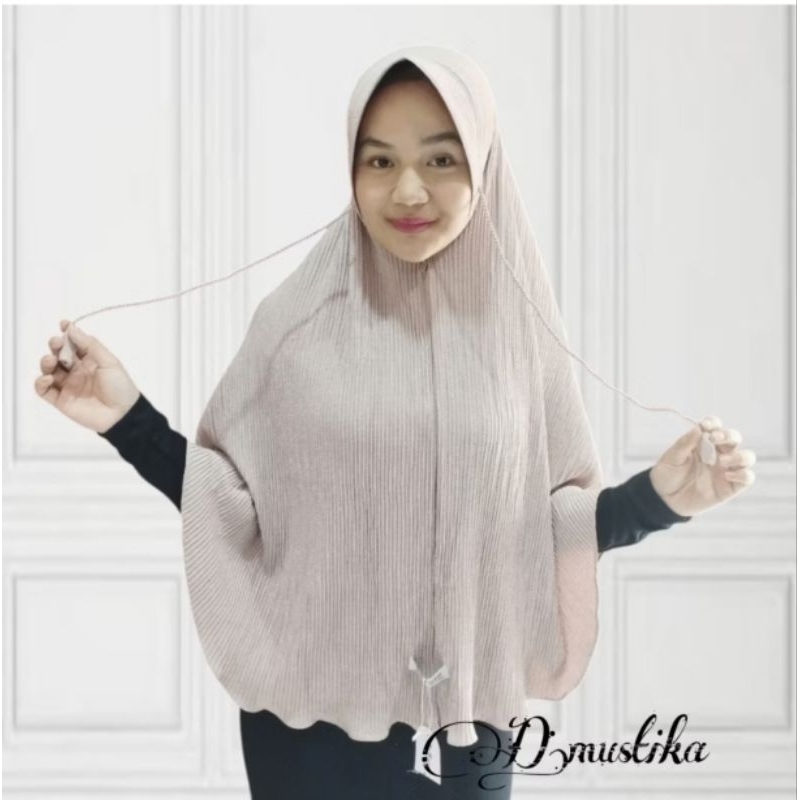 Hijab bergo plisket motif tali tambang XL/jilbab blush instan tali ulir dewasa terbaru