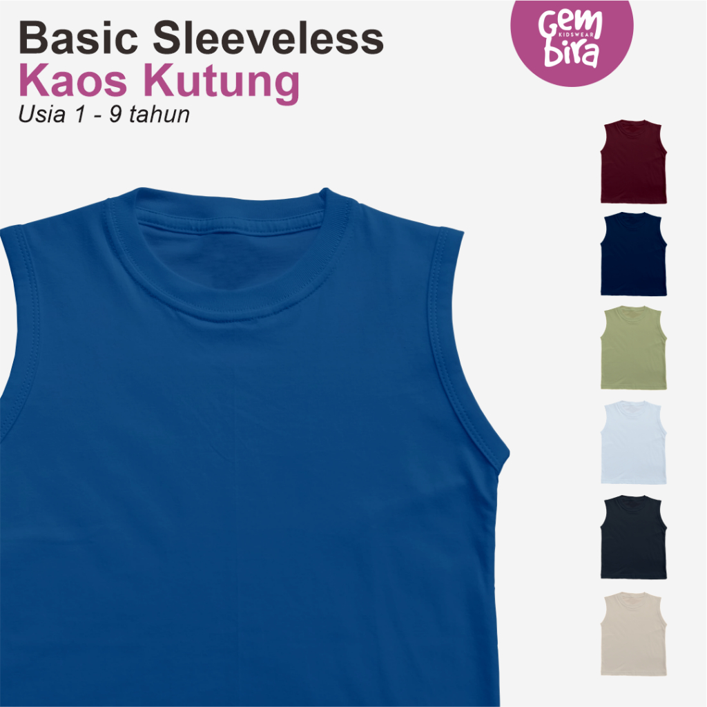 Sleeveless Polos Icon Singlet Anak Laki Perempuan Cotton Kaos Usia 1 2 3 4 5 6 7 8 9 Tahun