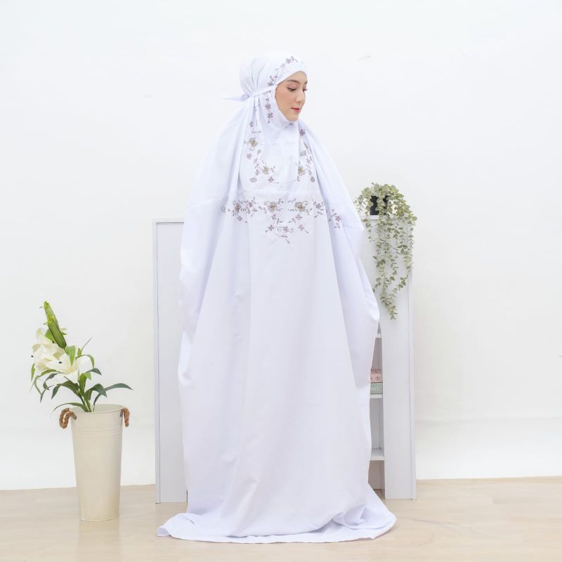 mukena terusan dewasa tanpa lengan/mukena gentur/ mukena sempur bordir manual katun mikro dewasa