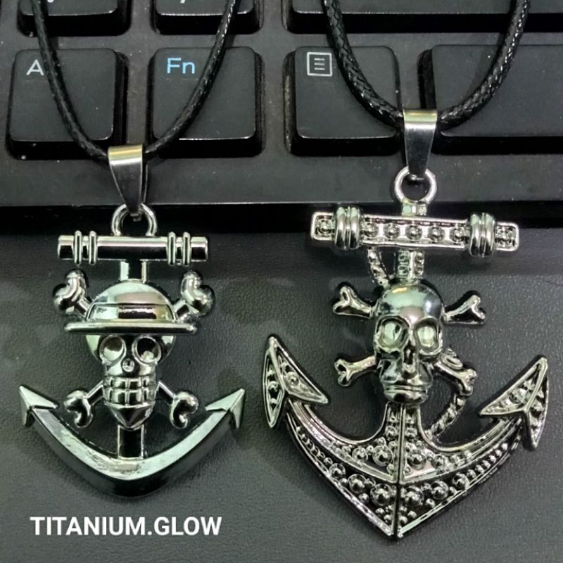 Kalung Pria Wanita Tali Liontin Jangkar Tengkorak | Aksesoris Gaul Rock Metal