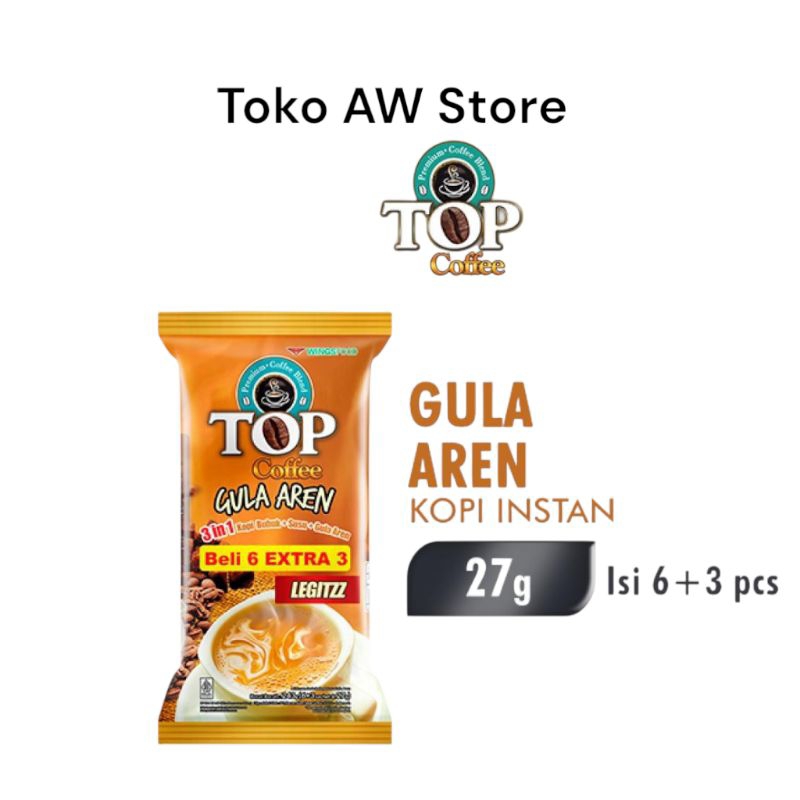 

Kopi Top Coffee Kopi Gula Aren Legitzz @27 gram x (6+3sachet) l Kopi Instan Susu Gula Aren Minuman