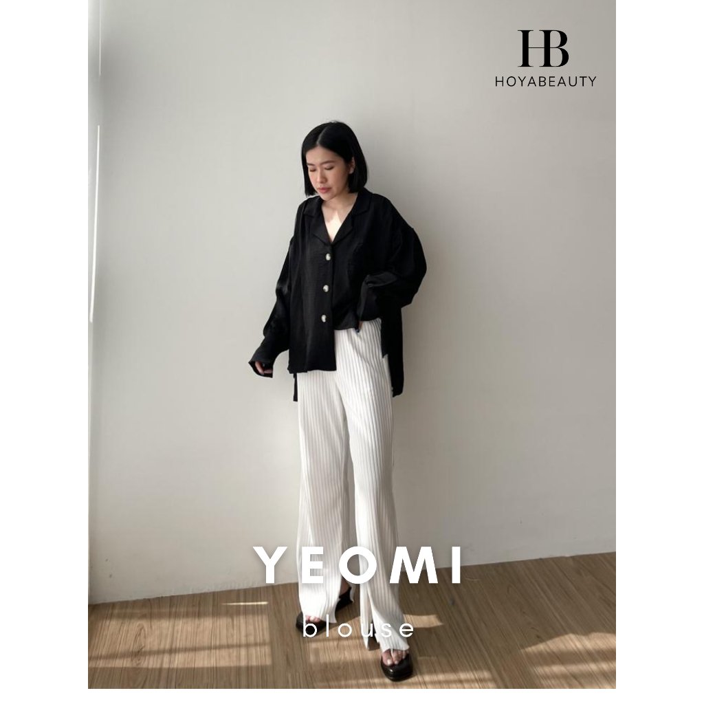 [HoyaBeautyID] YEOMI Korean Oversized Longsleeve Blouse - Baju Blus Atasan Kemeja Korea Lengan Puff 
