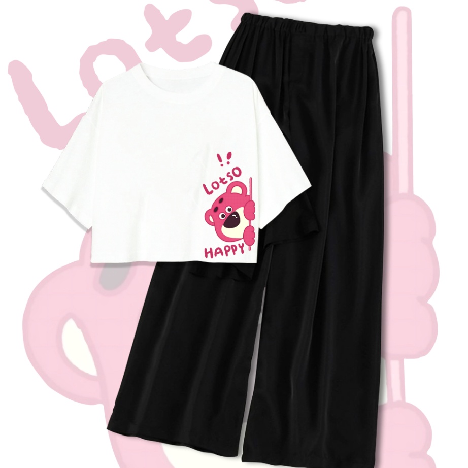 Cod CLSTORE SETELAN BAJU REMAJA USIA 914 TAHUN KAOS CROP OVERSIZE DAN CELANA KULOT LOTSO HAPPY