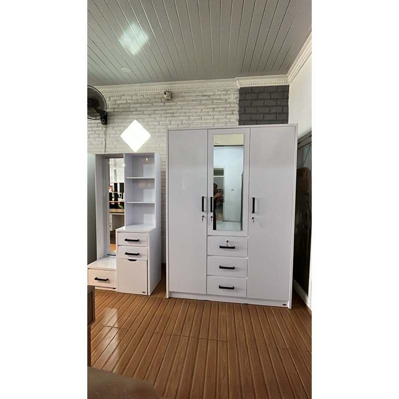 Lemari pakaian set meja rias putih glossy