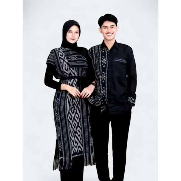 Gamis Tenun Lengan Panjang Dress Etnhik Tenun Premium Wanita Pria Remaja Baju Kondangan Pernikahan A