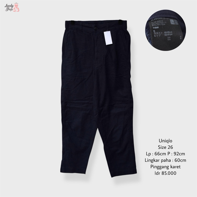 uniqlo celana linen navy highwaist