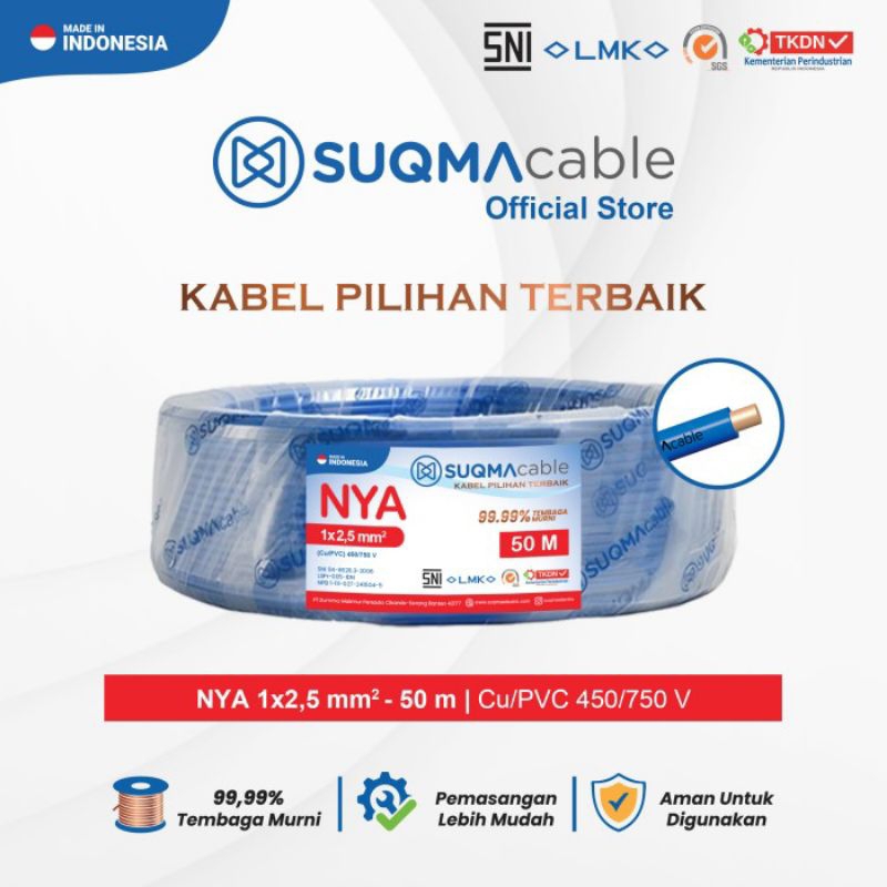 KABEL TUNGGAL/KABEL INSTALASI/KABEL NYA 2,5MM @50METER SUQMA SNI SERTIFIKASI PLN
