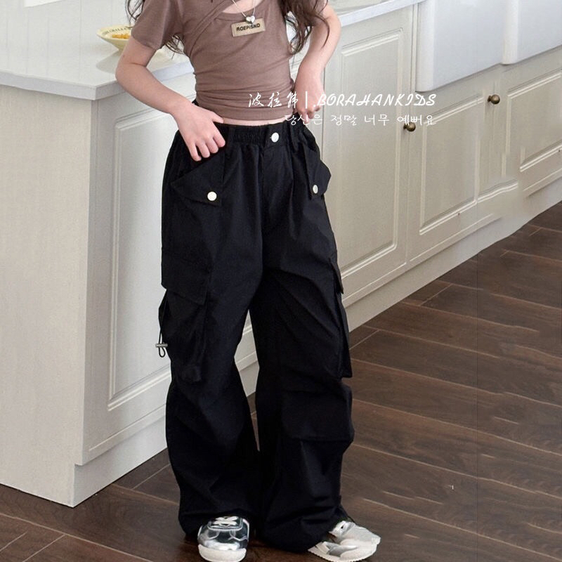 cargo pants anak celana panjang cargo anak fashion hitam pink