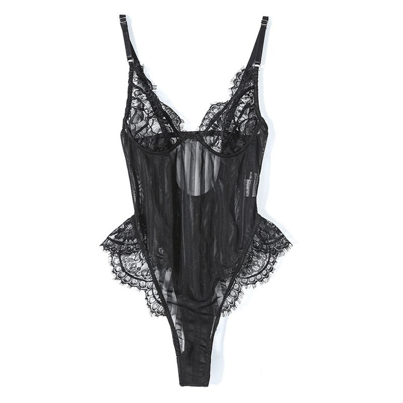 NEW | sexy Lingerie bustier jumpsuit black lace no braless bra Dress Baju Tidur Sexy Wanita / Linger
