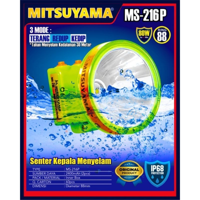 Mitsuyama MS 216P Senter Kepala Selam 80 Watt Mitsuyama MS-216P Diving Super Terang Senter Selam