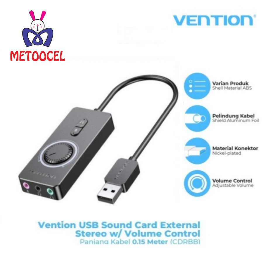Vention USB-A Sound Card 2xTRS 3.5mm & TRRS 3.5mm OMTP CTIA CDRBB Soundcard 3 Hole with Volume Contr