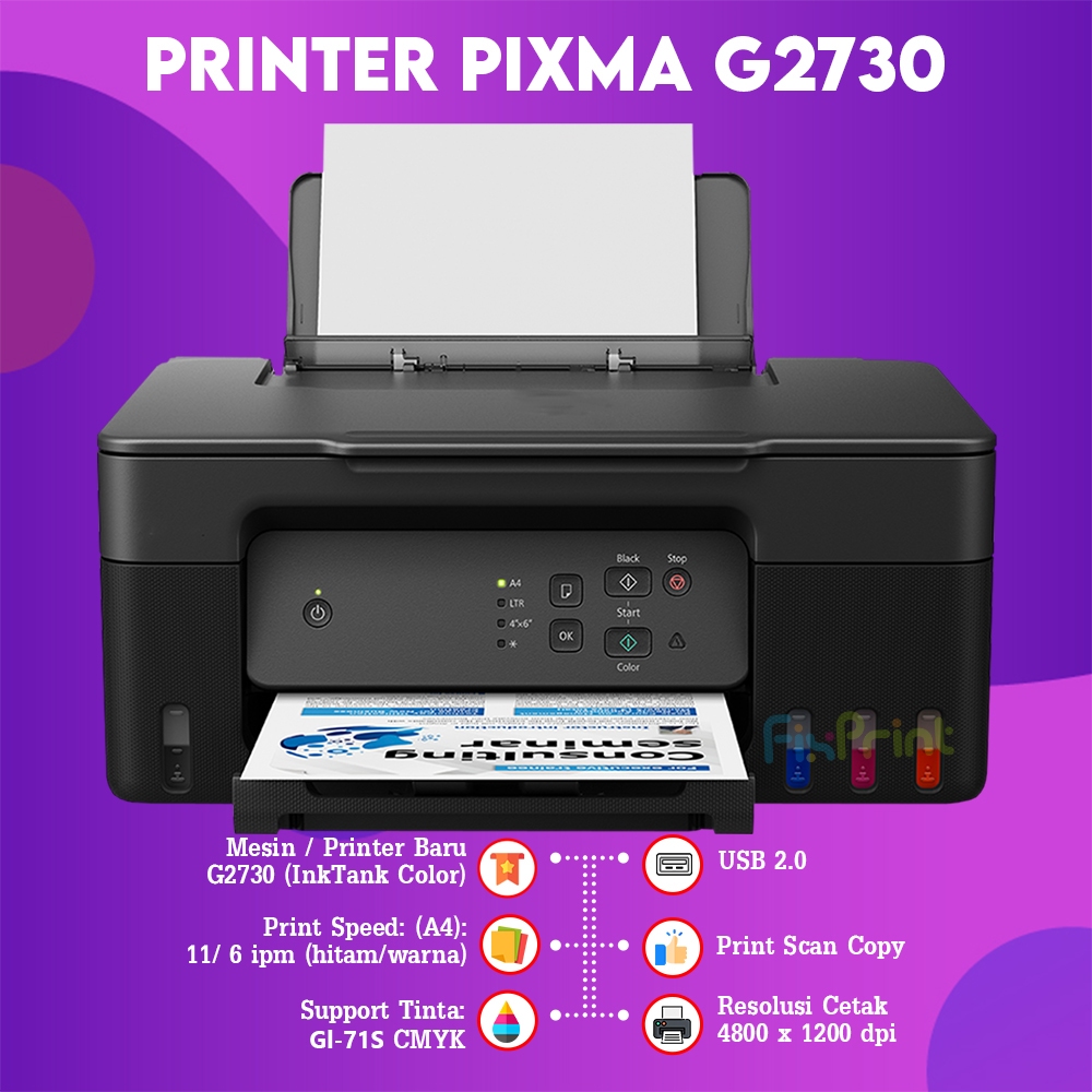 Printer InkTank Canon G2730 Purple Black G2010 G2770 Print Scan Copy Multifunctions AIO A4 All In On