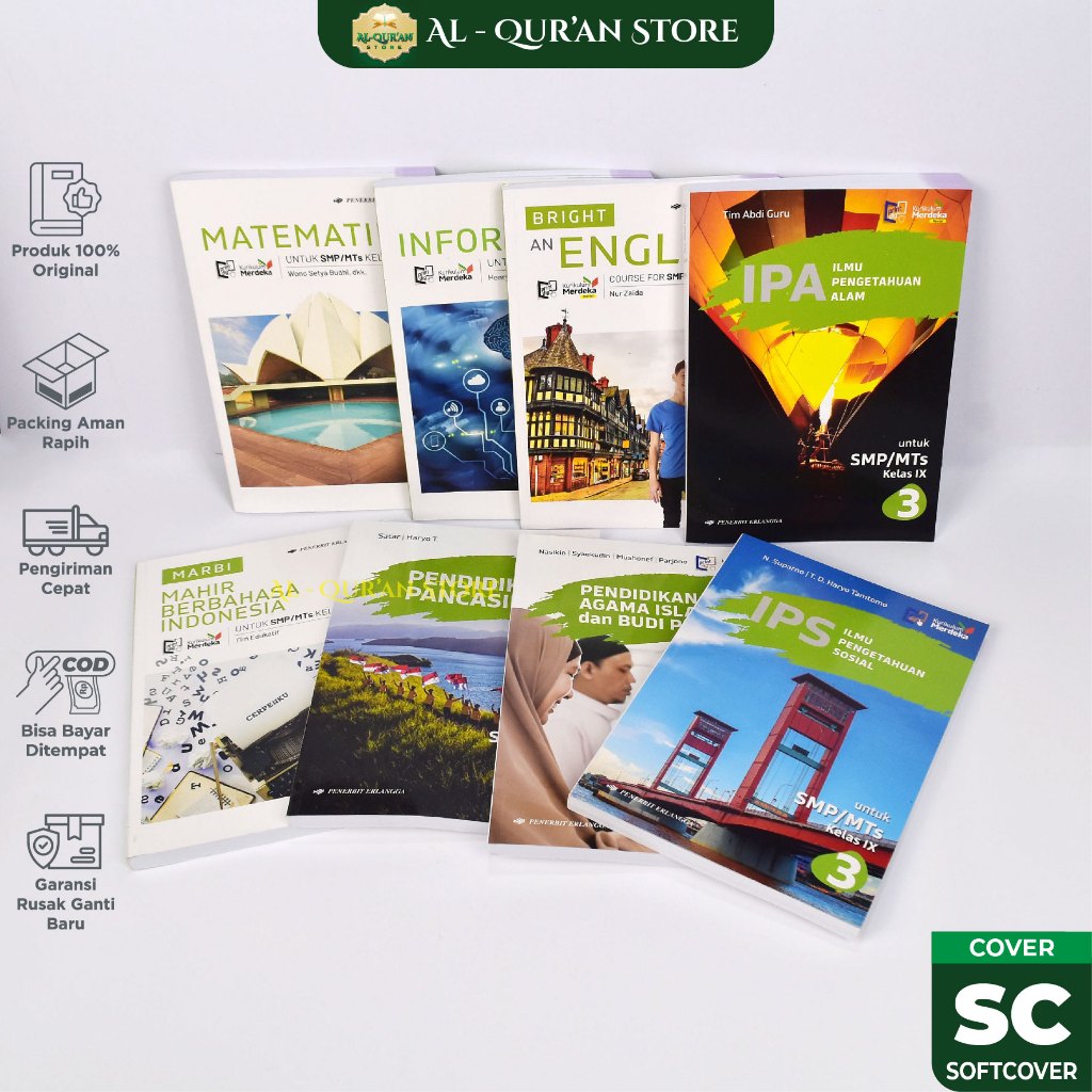 Buku Kurikulum Merdeka IPS,PAI,PJOK,IPA,PPKN,Bright English,MTK Untuk Smp/Mts Kelas 3/9/IX Original