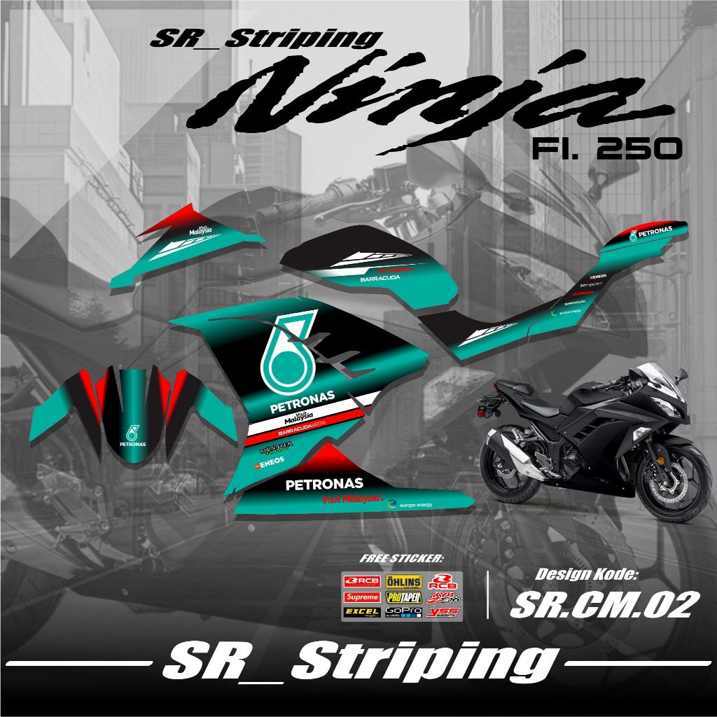 ( Cod ) Striping ninja 250 fi Sticker ninja fi 250 Variasi racing kawasaki Motif Petronas SR.02