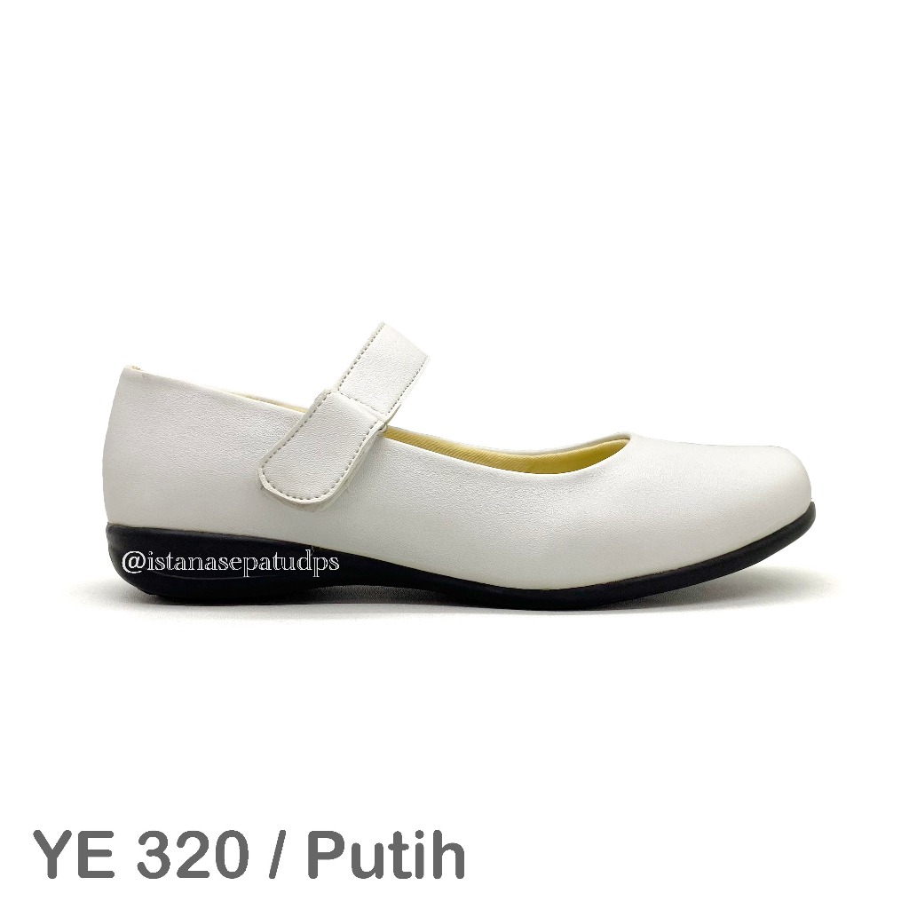 Sepatu Pantofel Wanita Yumiko YE 320, Putih & Hitam, Flat
