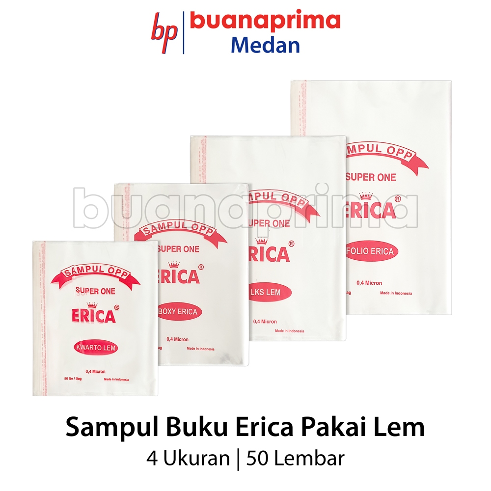 

SAMPUL Buku Tulis ERICA PAKAI LEM Super One isi 50 Lembar Plastik OPP Ukuran Kwarto Boxy Folio LKS Quarto