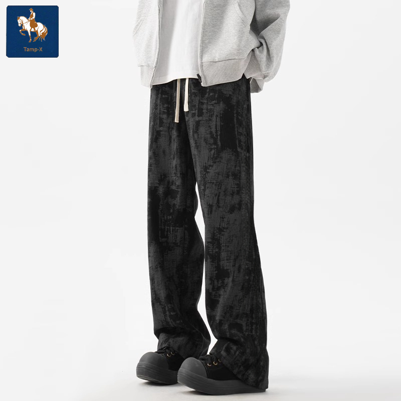 Tamp-X Corduroy Pants Pria Boyfriend Style Long Tie-Dye Men's Elastic Waist Jeans