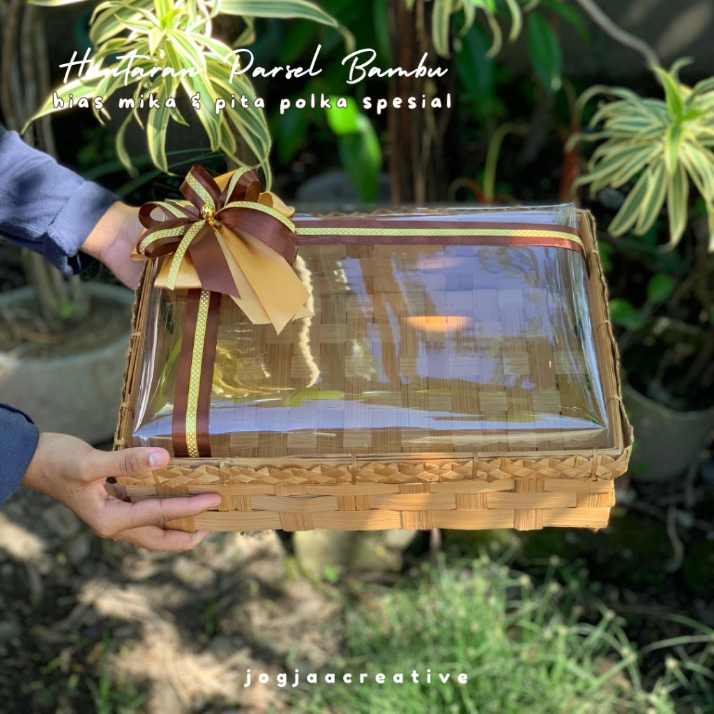 PARSEL BAMBU TUTUP MIKA HIAS PITA | box mika | box hantaran bambu | Box Hantaran