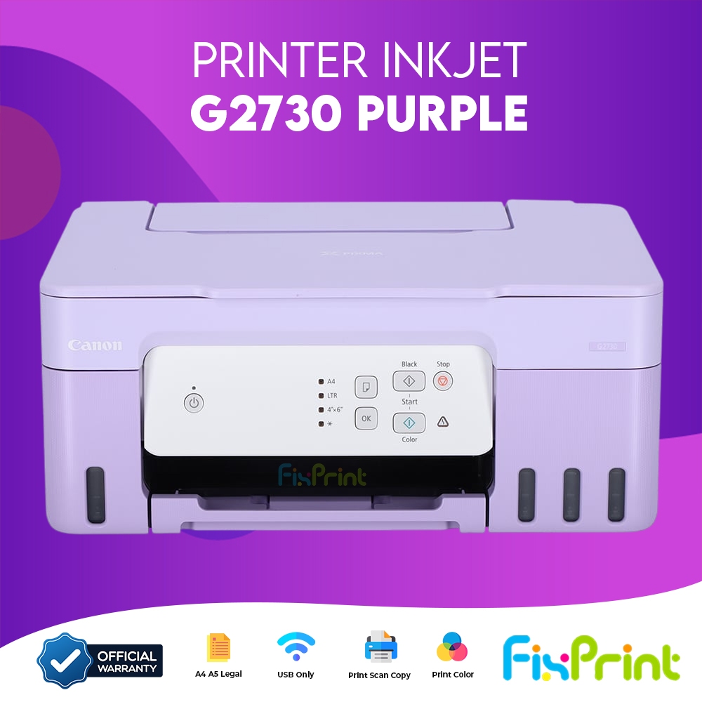 Fixprint Printer InkTank Pixma Canon G2010 / G2770 / G2730 Black Purple Print Scan Copy AIO Multifun