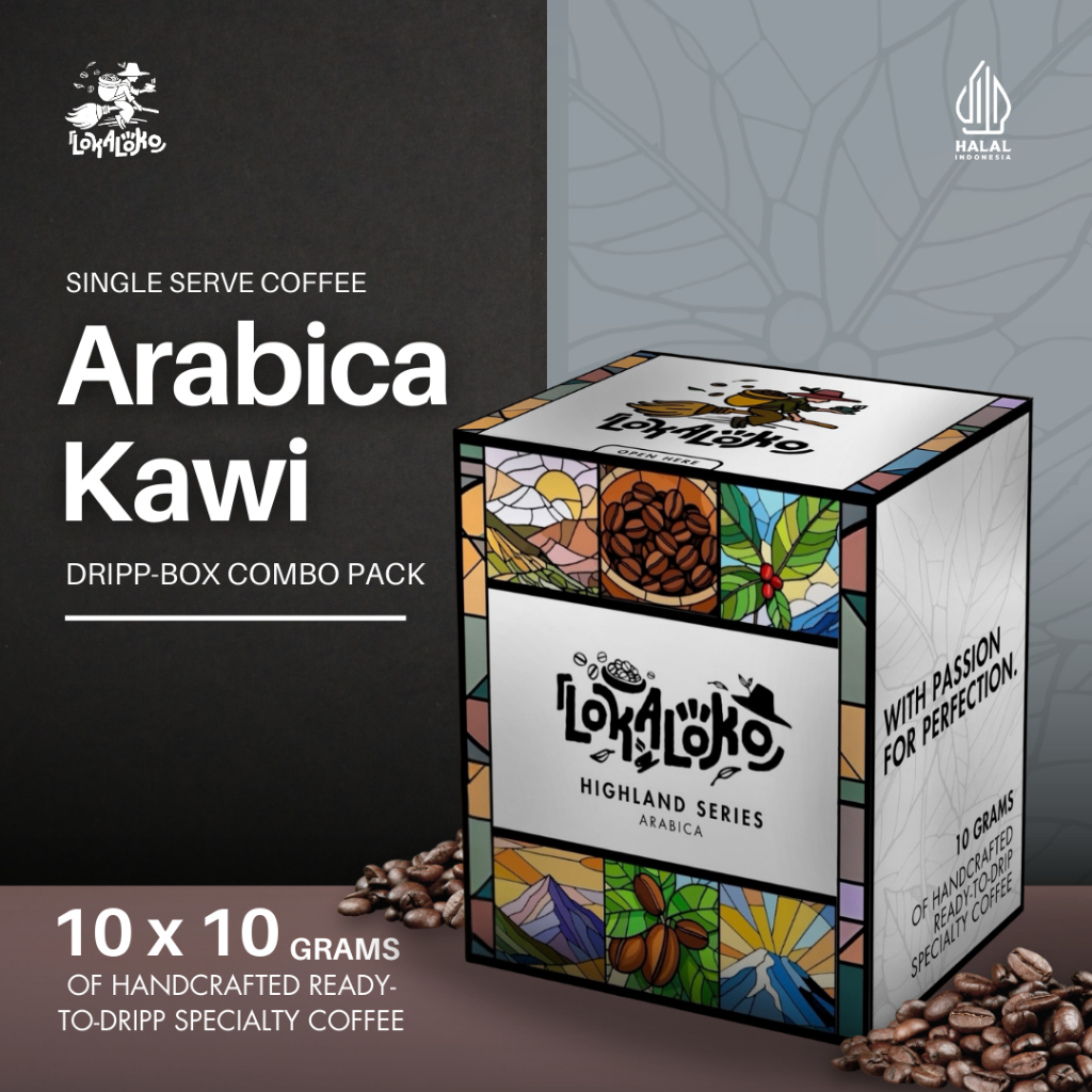 

Kopi Drip Bag Arabica Kawi Single Origin Sachet Box 10x10g single-serve | Lokaloko Drip Series