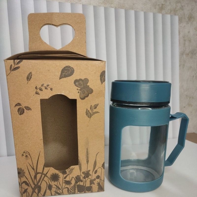 Souvenir Gelas Gagang Kaca Shell 500ml kemas Box Tenteng