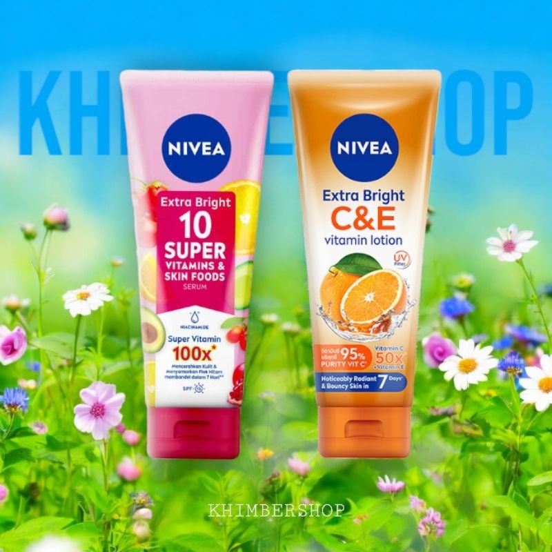 NIVEA - Body Serum Extra Bright 10 Super Vitamins & Kin Foods | Extra Bright C & E Body Lotion 180ml