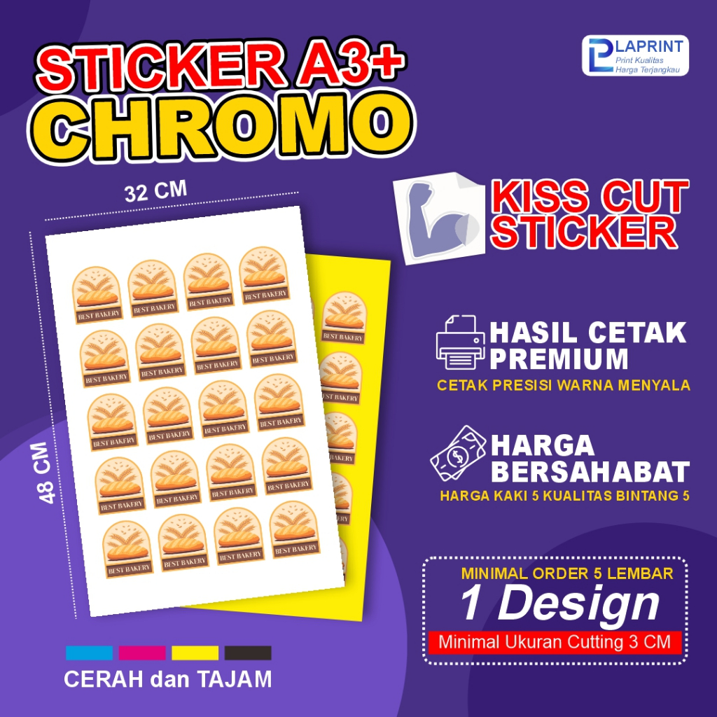 

Cetak Stiker Chromo Kiss Cut A3+ Custom / Cetak Stiker Label Kemasan Makanan