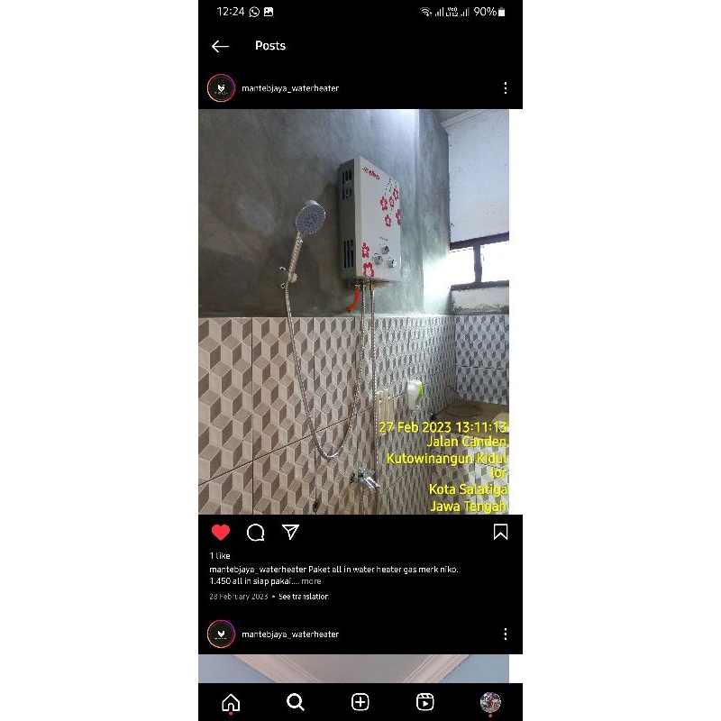 water heater gas merk matrix atau niko paket full set ples pasang area salatiga sekitar