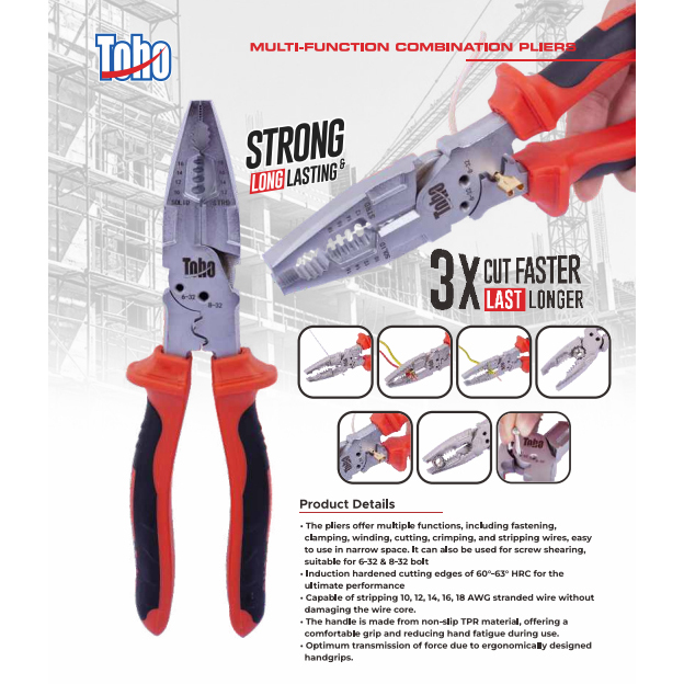 Crimping Kupas Kabel Potong TOHO  Tang Kombinasi 8,5 Inch Multifungsi 7 in 1