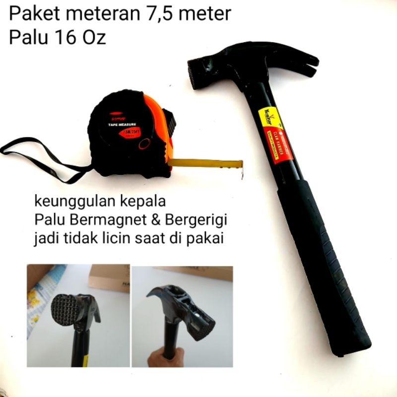 1Set Palu + Meteran Tukang / Palu Kambing Magnet Martil Serbaguna