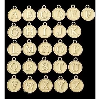 Enamel charm liontin enamel bandul huruf A-Z warna cream