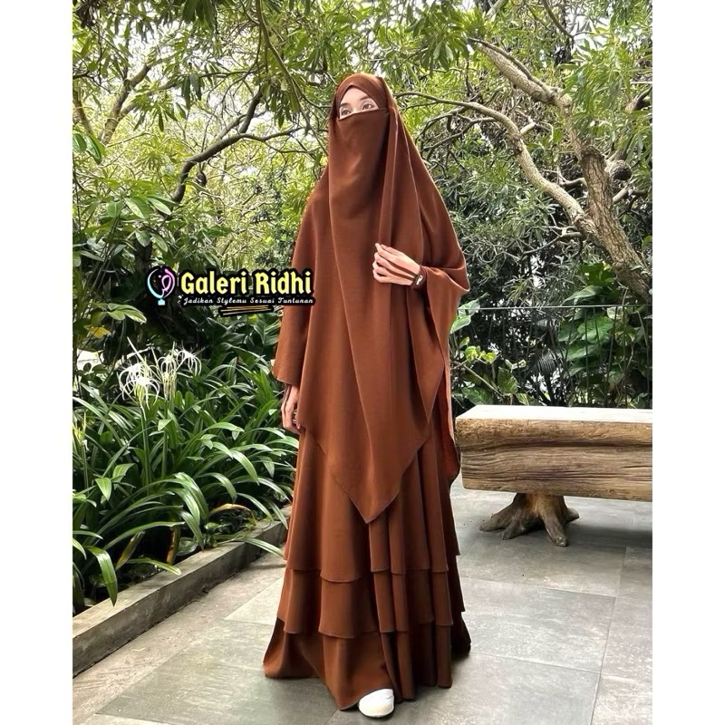 Choco Caramel Set setelan Gamis french khimar Fk cadar instan Janna Mahira Wanita Muslimah Dewasa Sy