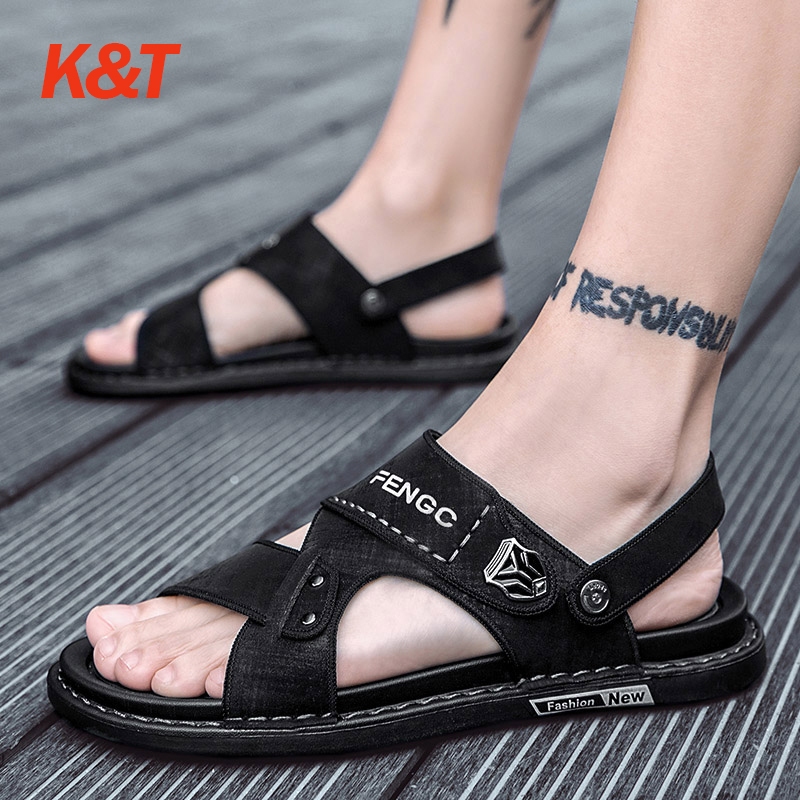 100% Import-Sandal Gunung Pria Kulit Sandal Casual Pria DewasaSendal Selop Cowok karet import sandal