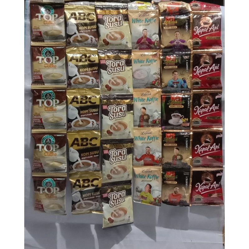 

kopi SASET 6 farian ABC susu Tora susu top susu luwak white luwak hitam kapa api mix