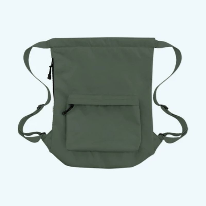 tas serut hijau army polos premium