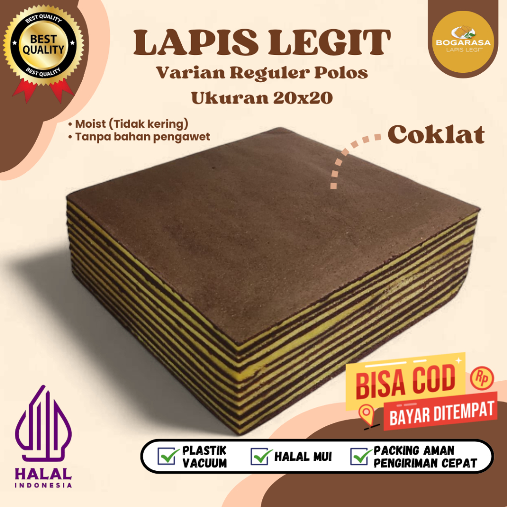 

Lapis Legit Polos Lapis Legit Wisman Premium Bolu Legit Varian Reguler Rasa Coklat ukuran 20x20