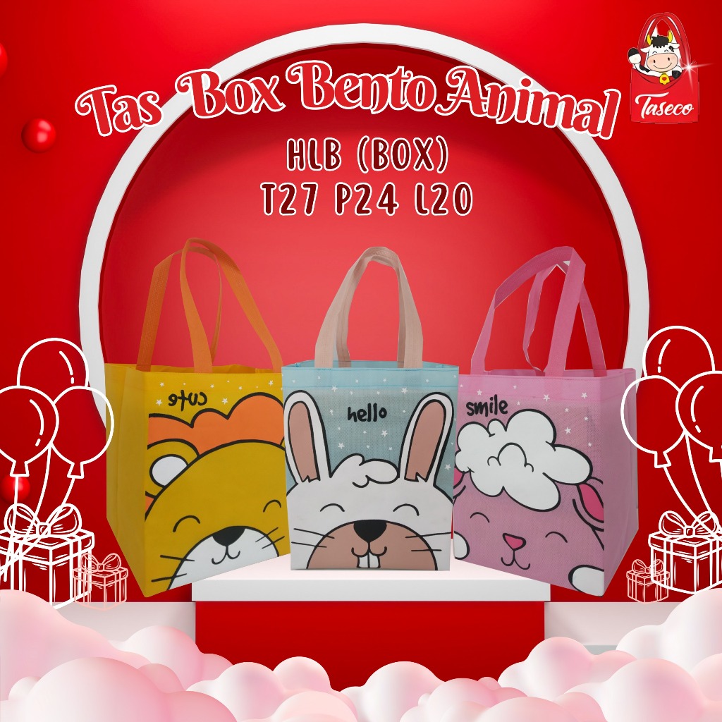 

[INSTAN LANGSUNG KIRIM] TASECO Tas Ultah Muat Box Bento 4 Sekat Motif Animal | Tas Animal | Bahan Tebal Tas Birthday Party | Goodie Bag Birthday Ukuran 27x24x20