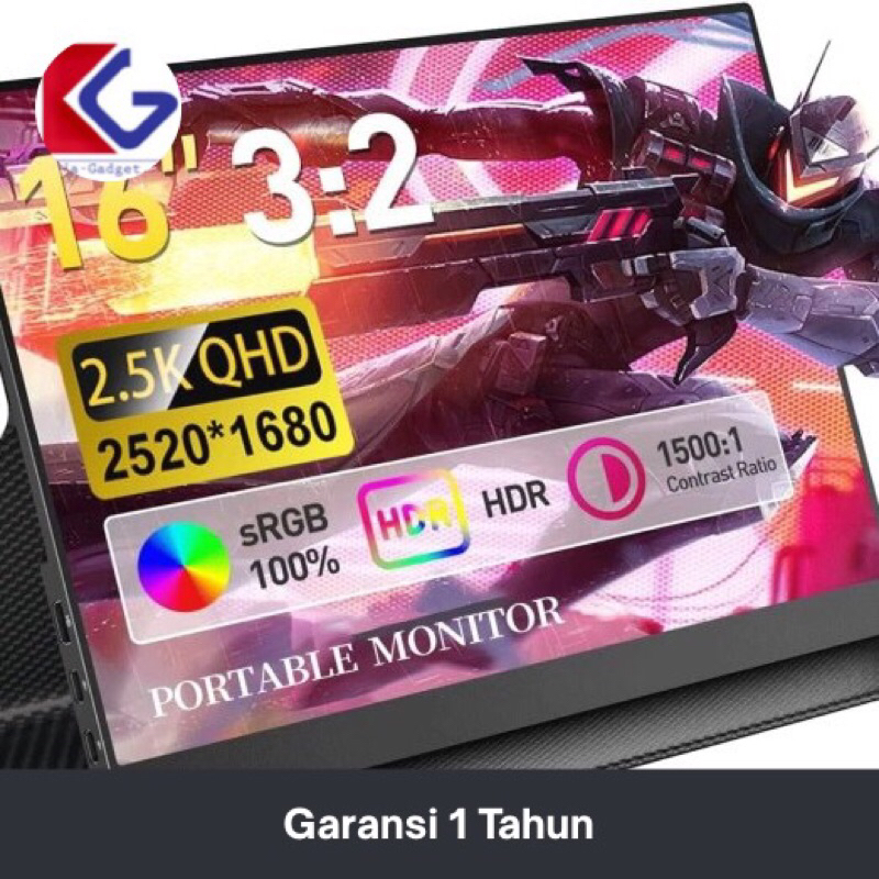 Portable Monitor QHD 2.5K QHD Support 4K Layar IPS rekomendasi Macbook Ipad Laptop Tipe C HDMI XBOX 