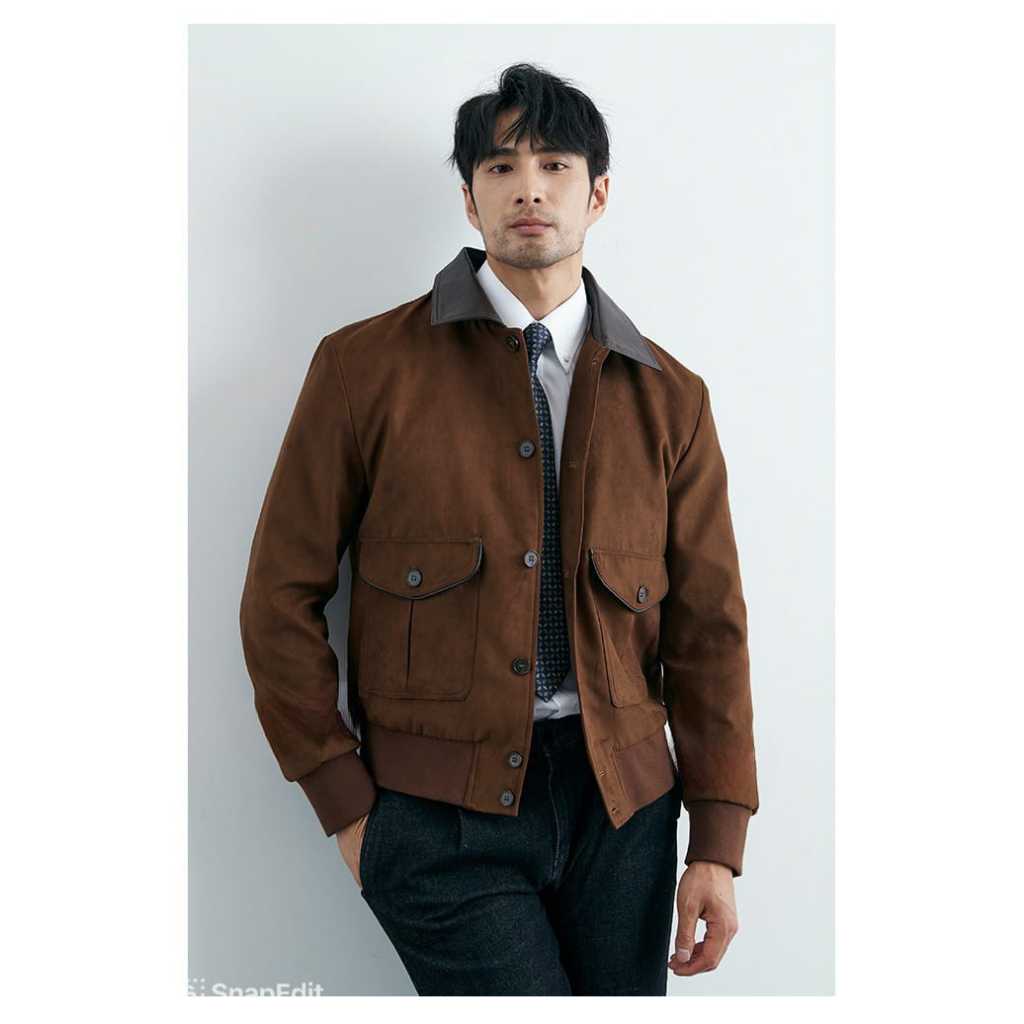 Trucker jaket semi parka suede pria