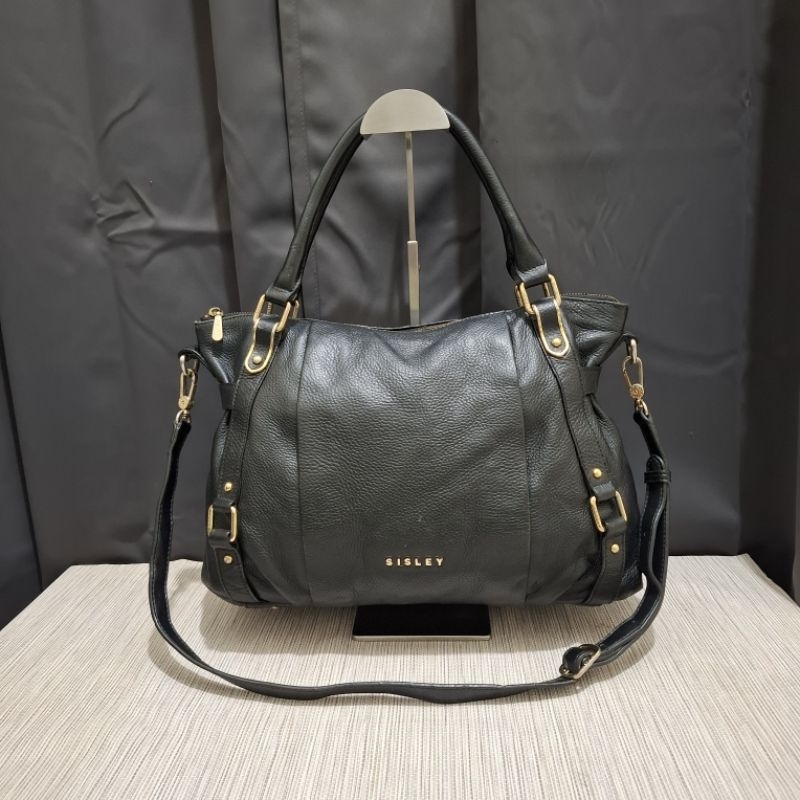 Sisley Totebag Slingbag Kulit Asli in Black