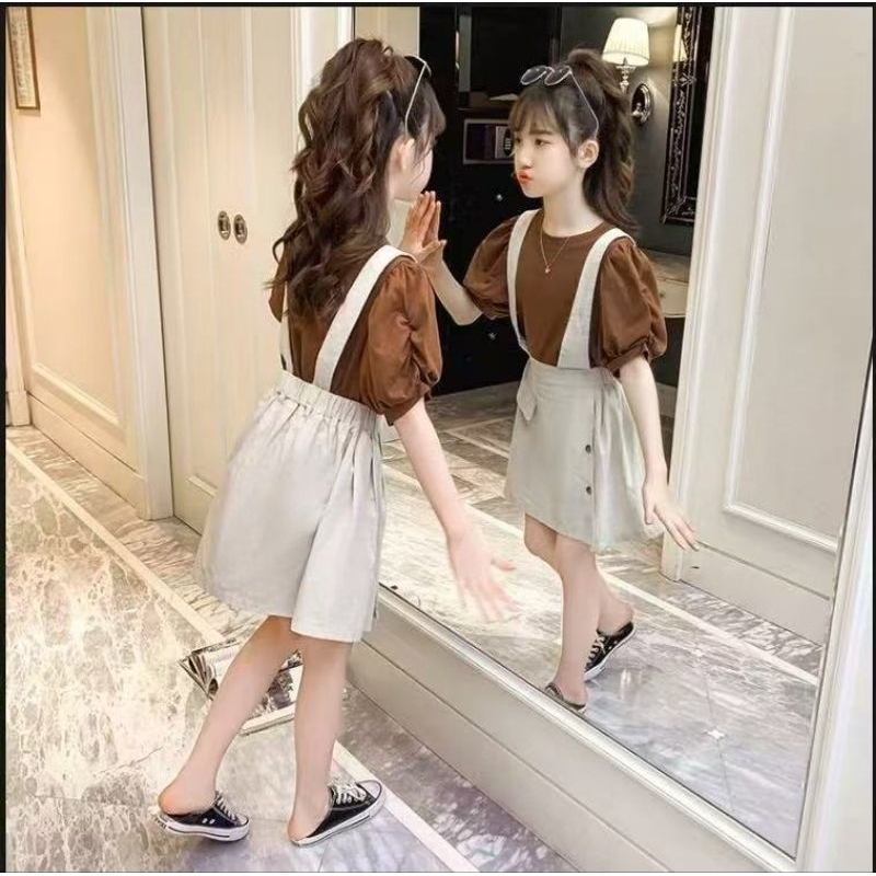 ER-166 SETELAN OVERALL ROK PENDEK ANAK PEREMPUAN IMPORT USIA 8-11 TAHUN
