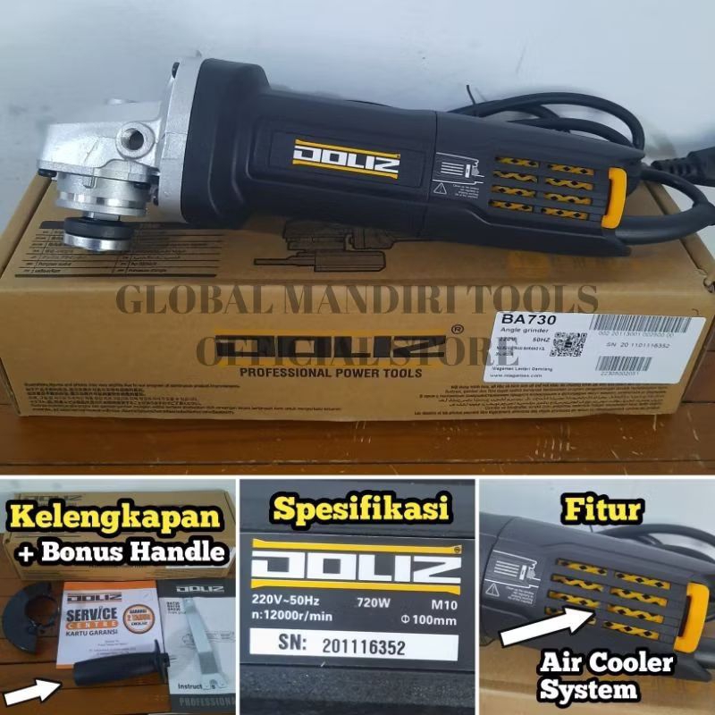 MESIN GERINDA TANGAN 4" DOLIZ BA730 GERINDA LISTRIK DOLIZ GERINDA SLIM
