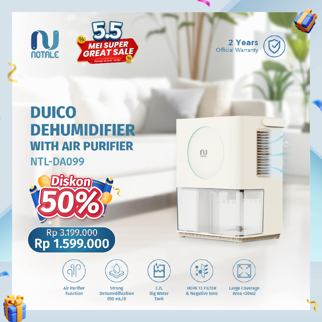 Notale Duico Dehumidifier Serap Lembab Ruangan Air Purifer NTL-DA099