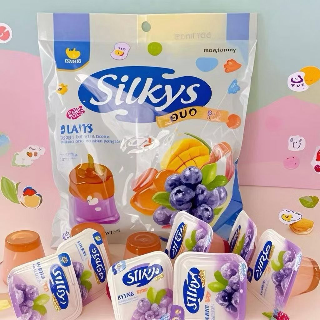 

【HALAL】Silkys Puding Jelly 1 pax isi 10 pcs Duo 2 Gula Aren Rasa Mangga Strawberry Anggur Lapis
